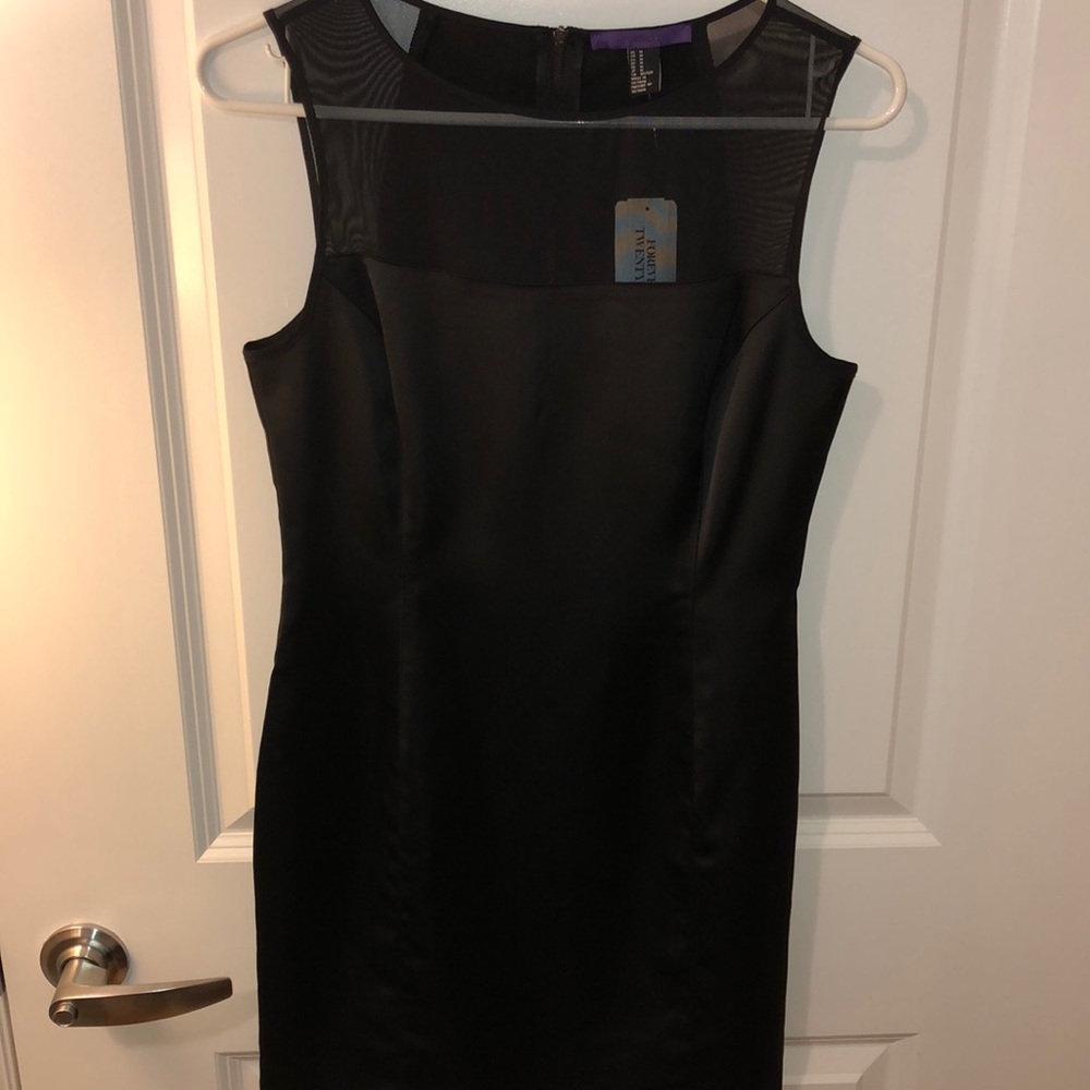 NWT Black faux leather mini dress with mesh top